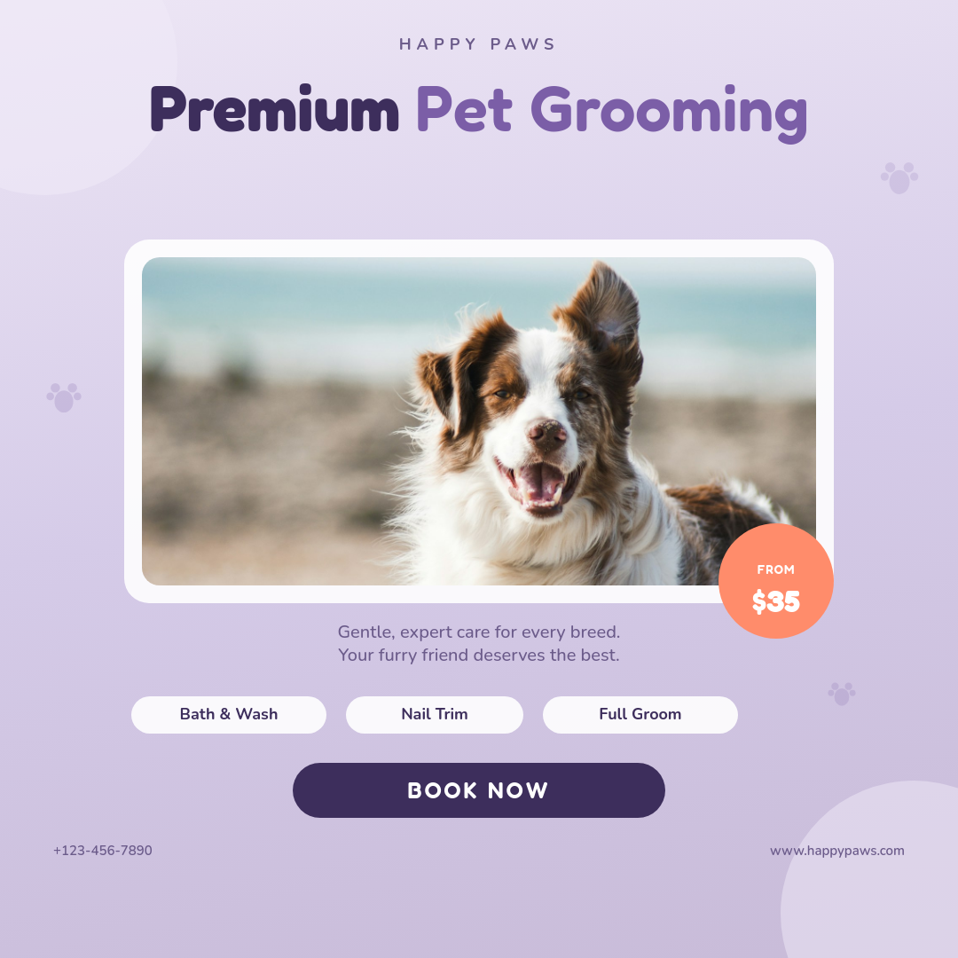 Pet Grooming Service — Playful Lavender Paw Ad