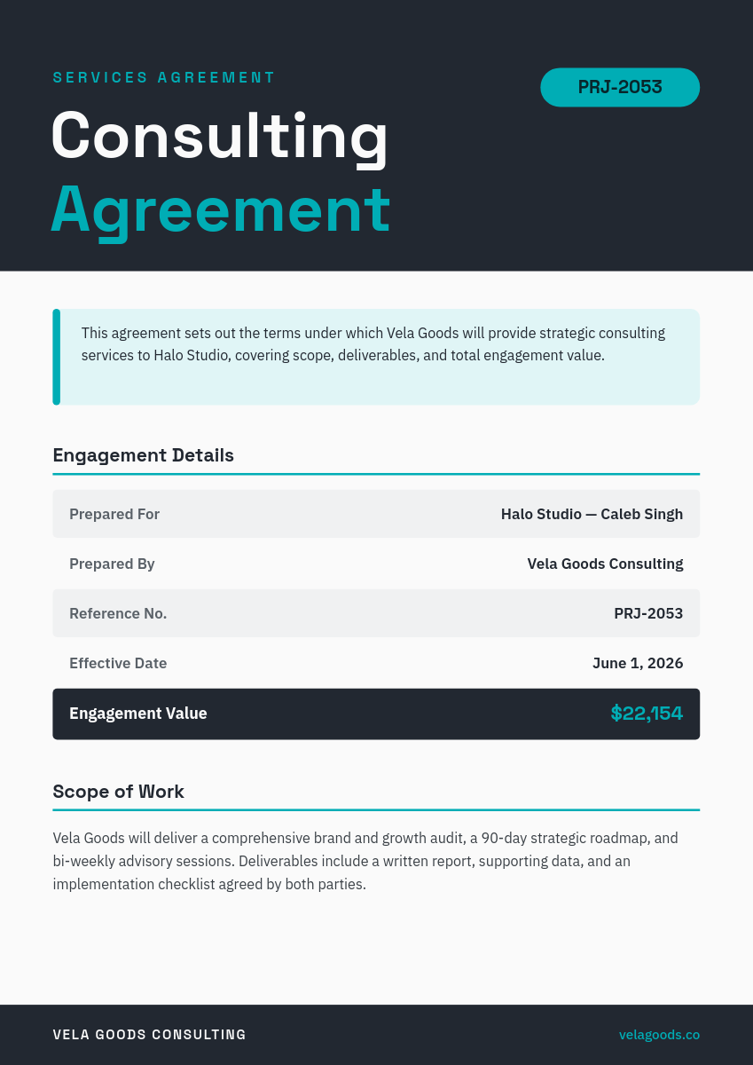 Consulting Agreement Cover — Slate Teal Structured Document
