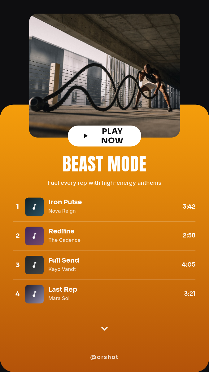 Workout Playlist Story — Dark & Amber Music Player UI