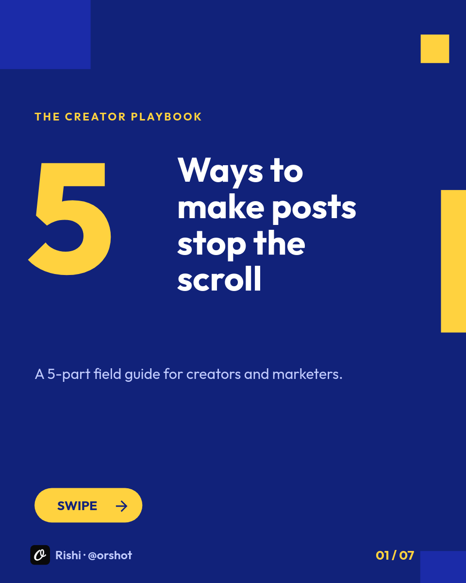 Cobalt & Yellow Number-Led Listicle Carousel — Bold Color-Block, Outfit Type & Swipe System, 7 Slides - Page 1