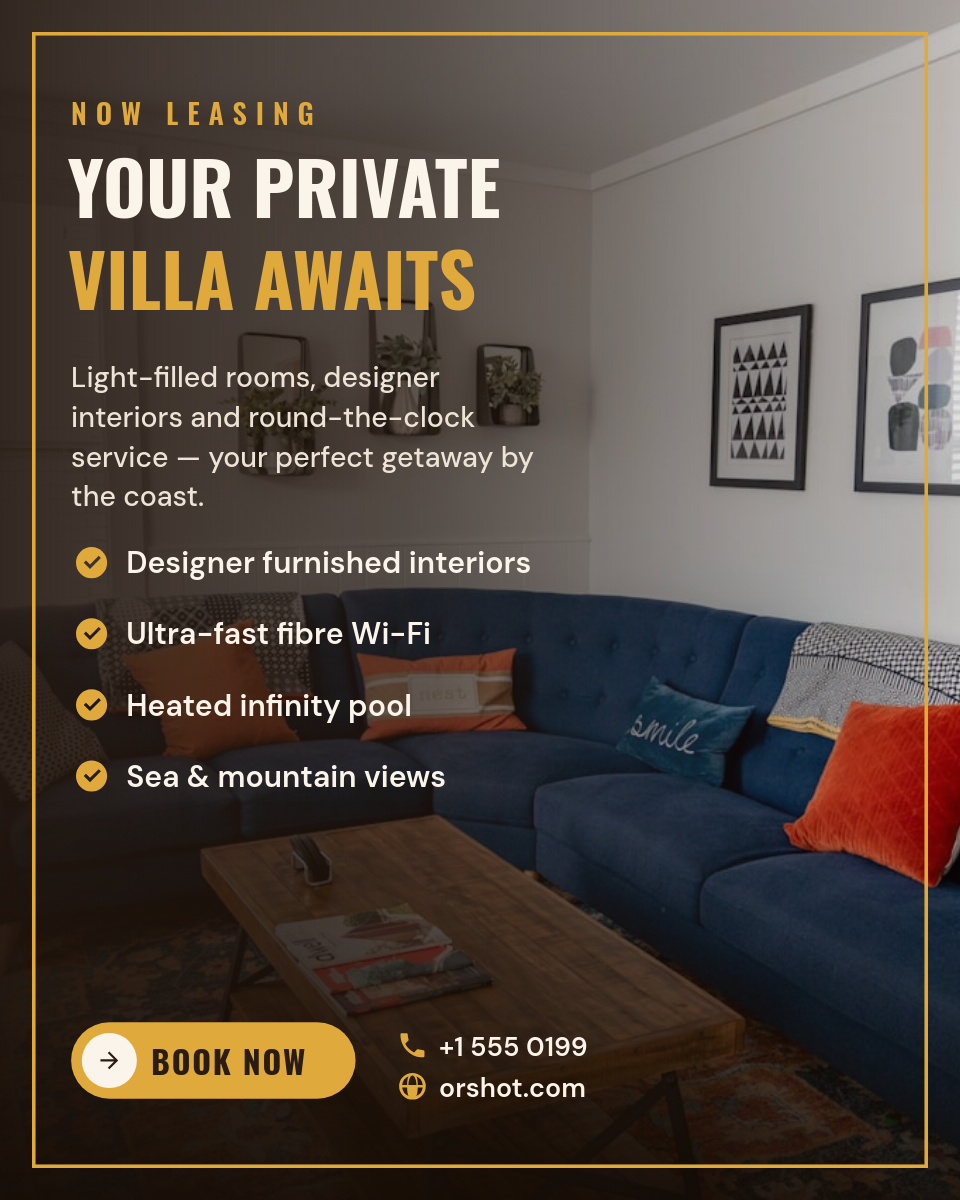 Espresso & Gold "Villa Stay" Rental Flyer with Amenities — IG Portrait