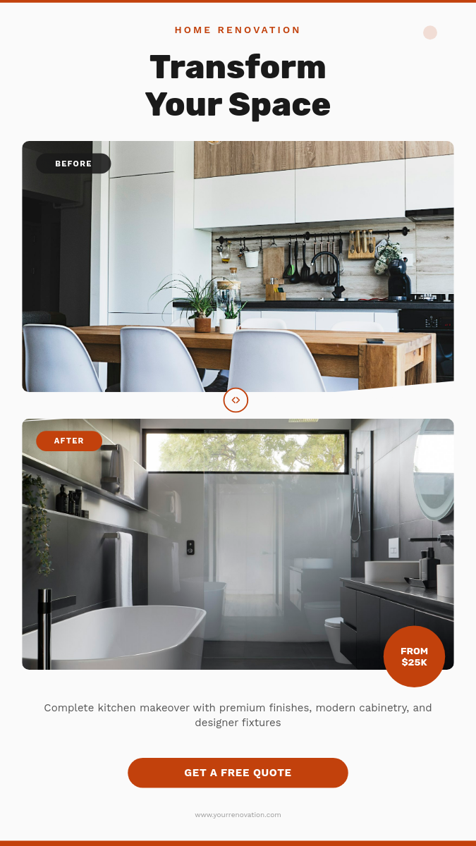 Home Renovation Before & After — Burnt Orange Vertical Slider