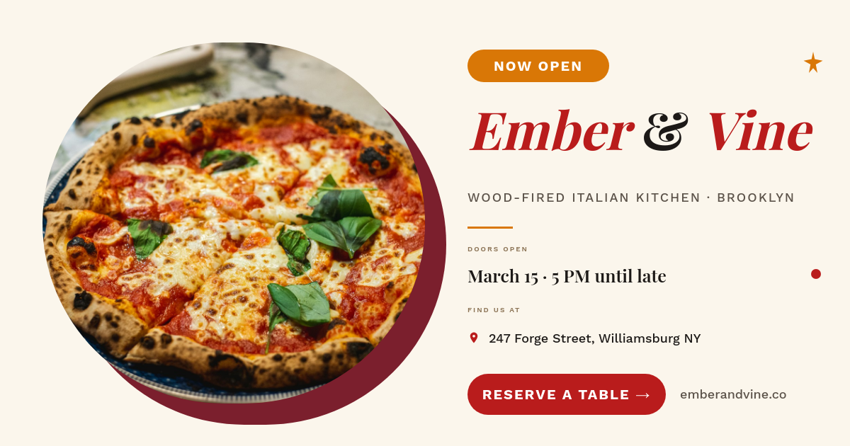 Bold Crimson Wood-Fired Pizzeria Grand Opening Restaurant Banner
