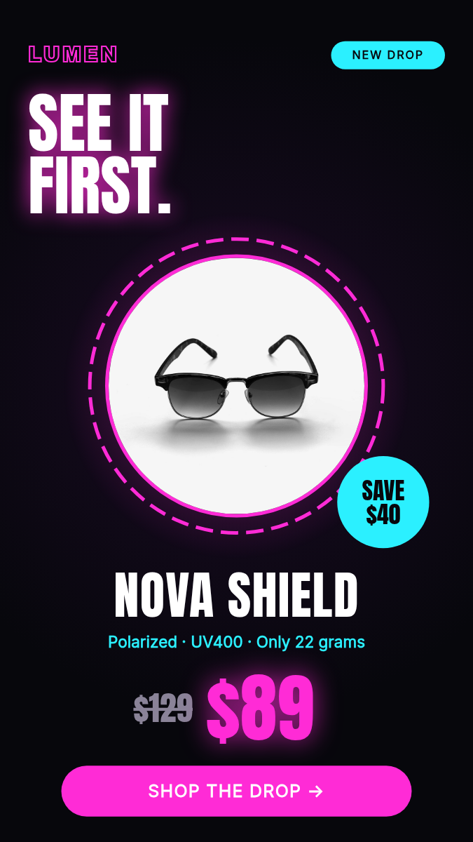 Animated Product Reveal Story 9:16 — Neon Magenta Shades