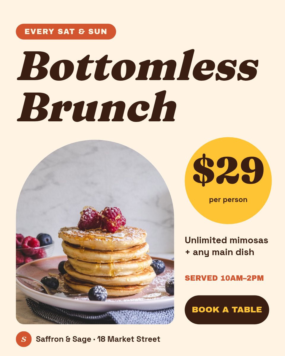 Restaurant Brunch Promo Post + Story — Cream & Terracotta - Page 1