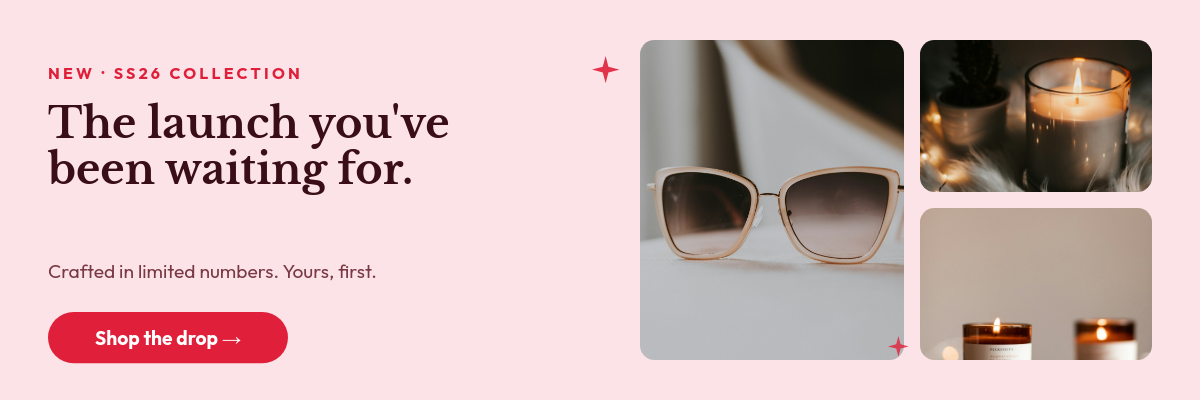 Product Launch Banner — Pastel Pink & Punchy Red Mosaic