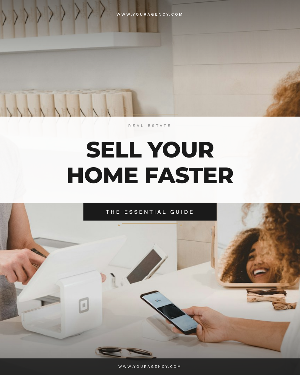 Editorial Home Selling Guide Cover with White Overlay Band on Lifestyle Photo