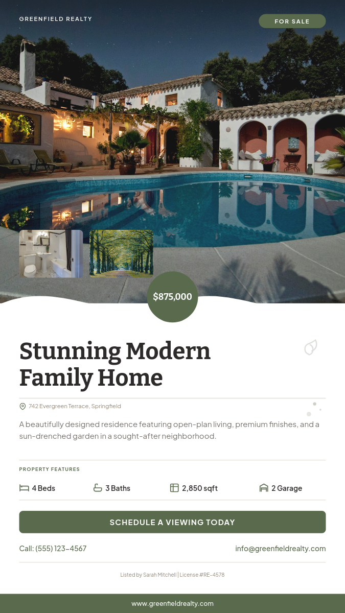 Elegant Property Listing Story with Wavy Divider and Feature Grid