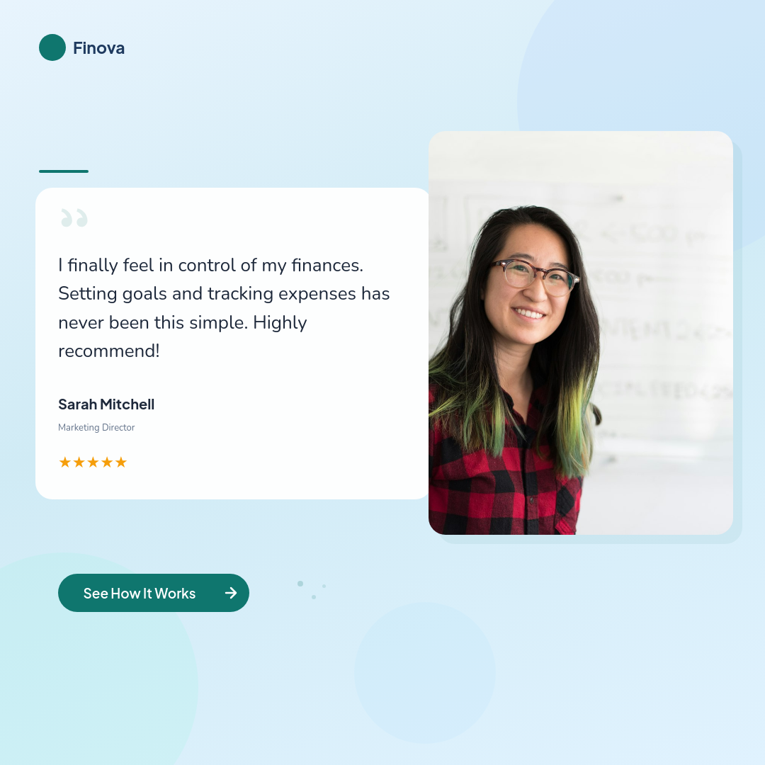 Clean Ice Blue App Testimonial Ad with Star Rating Card and Customer Photo
