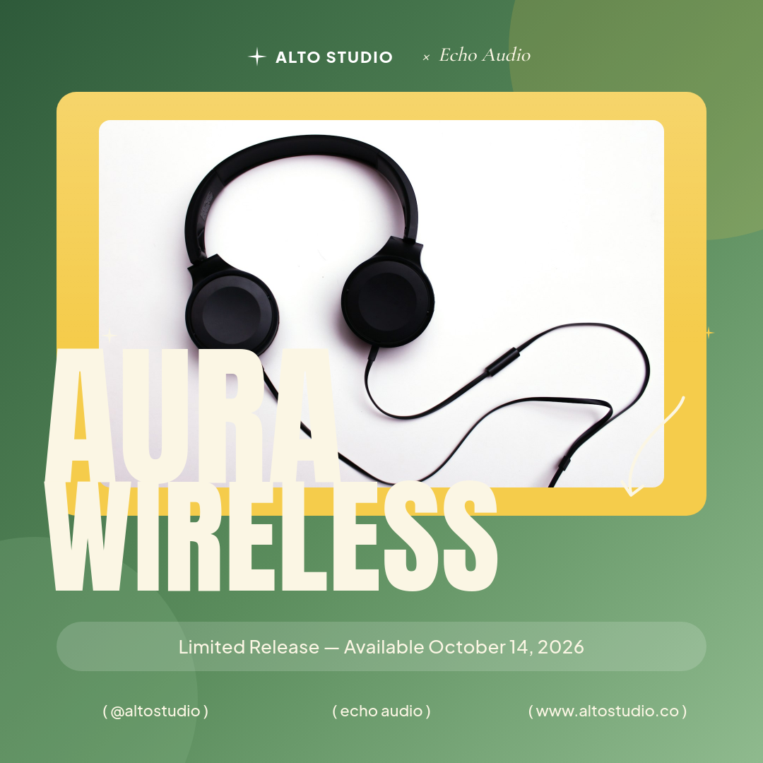 Emerald Studio Wireless Headphones Launch Ad with Butter Yellow Card and Giant Anton Headline