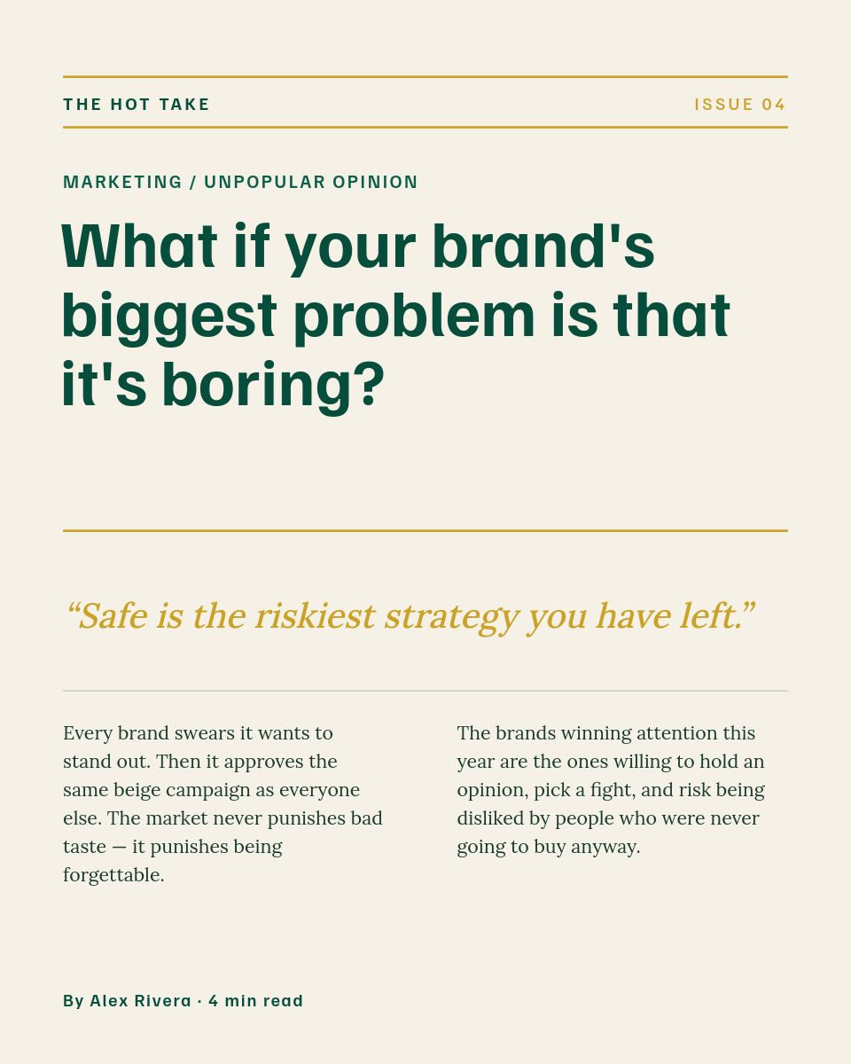Emerald & Gold Editorial Hot Take Question Post