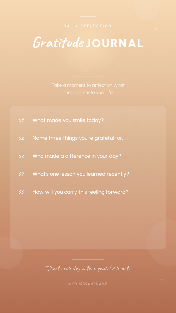 Warm Sunset Gratitude Journal Prompt Story with Numbered Prompts and Handwritten Accent