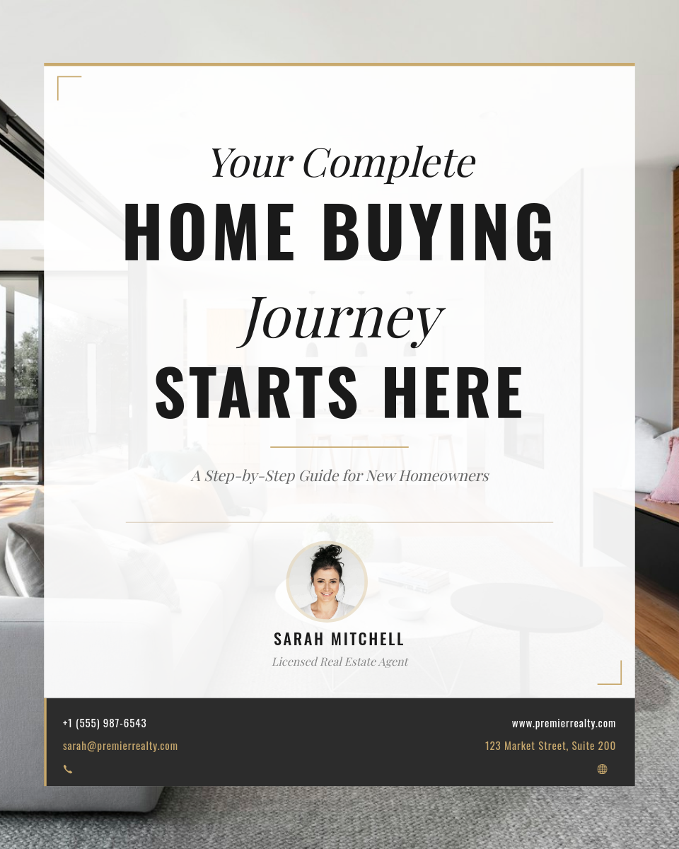 Elegant Editorial Home Buyer Guide with Mixed Serif Typography and White Overlay