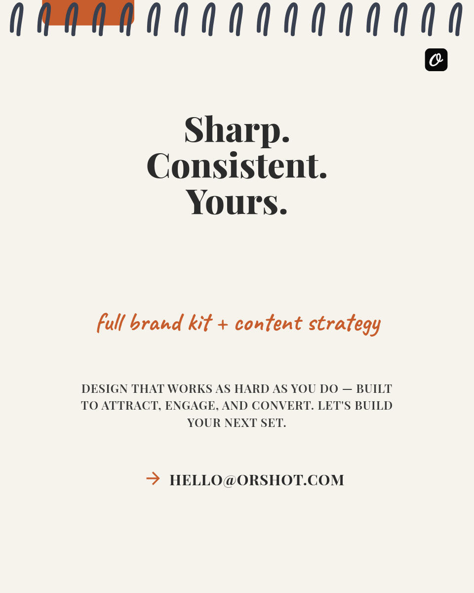 Spiral Notebook Branding Page — Stacked Serif Statement, Script Accent