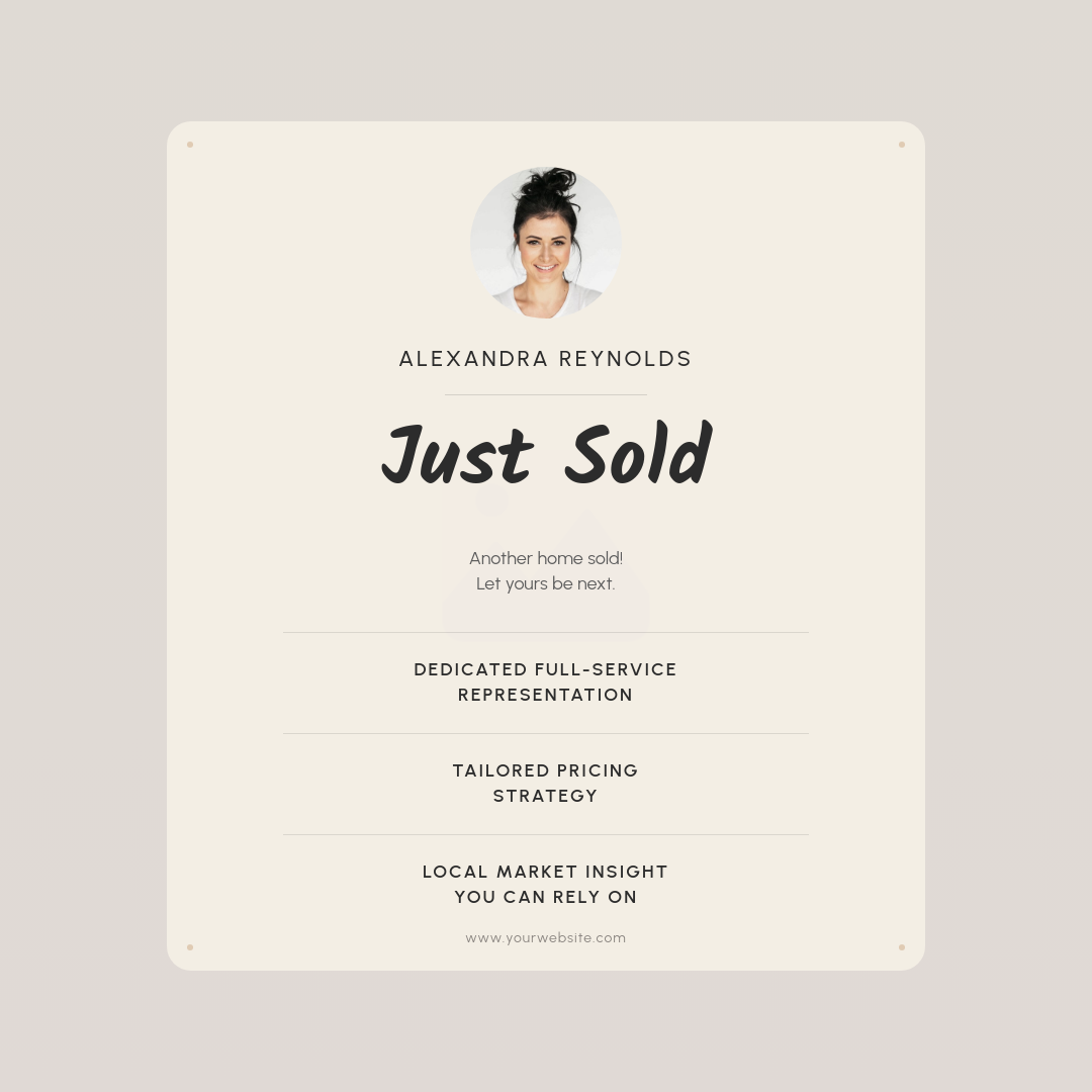 Elegant Cream Card Just Sold Agent Post with Script Headline and Value Propositions