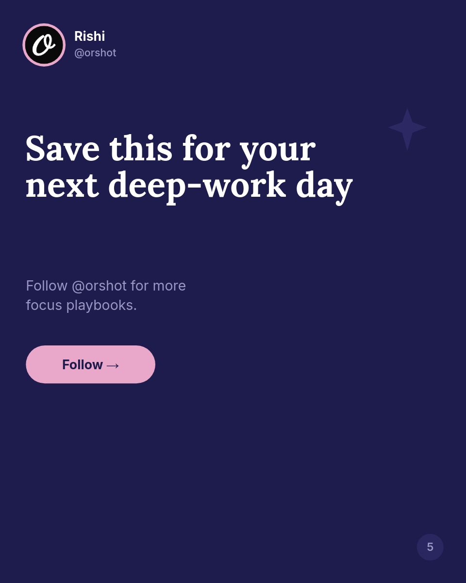 Deep Indigo Tweet-Card Productivity Carousel — Lora Serif Hooks, Pink Avatar Ring & Page Dots - Page 5