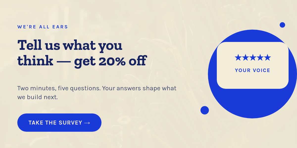 Customer Survey Request Email Banner — Cream Cobalt Flat