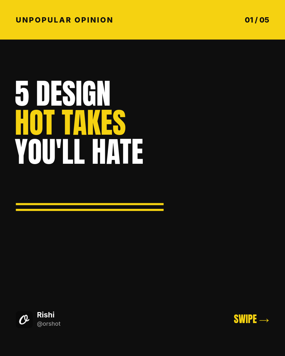 Brutalist Black & Yellow Design Hot-Takes Carousel — Anton Caps, Highlight Boxes & Author Footer, 5 Slides - Page 1