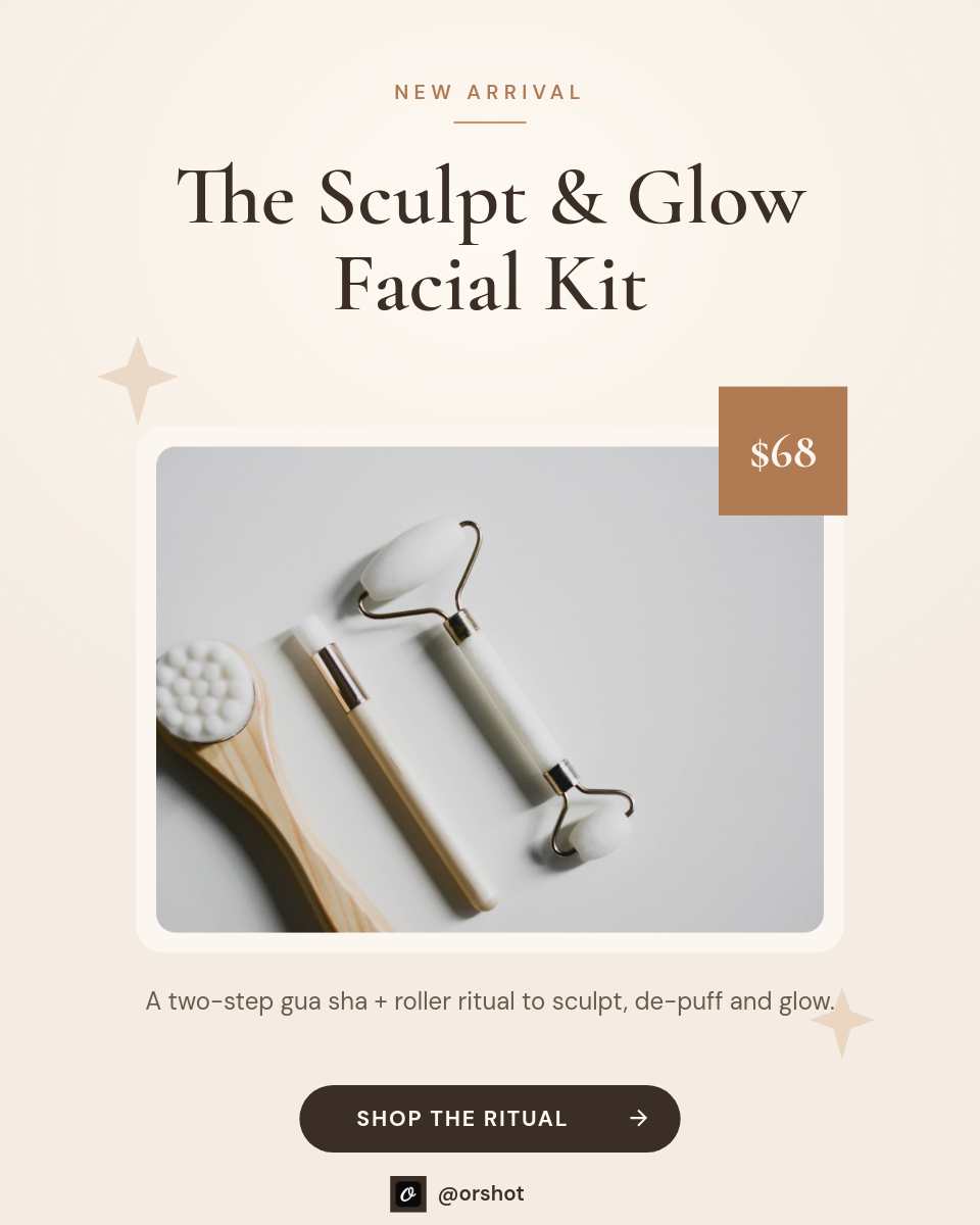 Warm-Neutral Skincare Kit Product Drop — Cormorant Serif Headline, Clay Price Coin & Facial Tools Photo