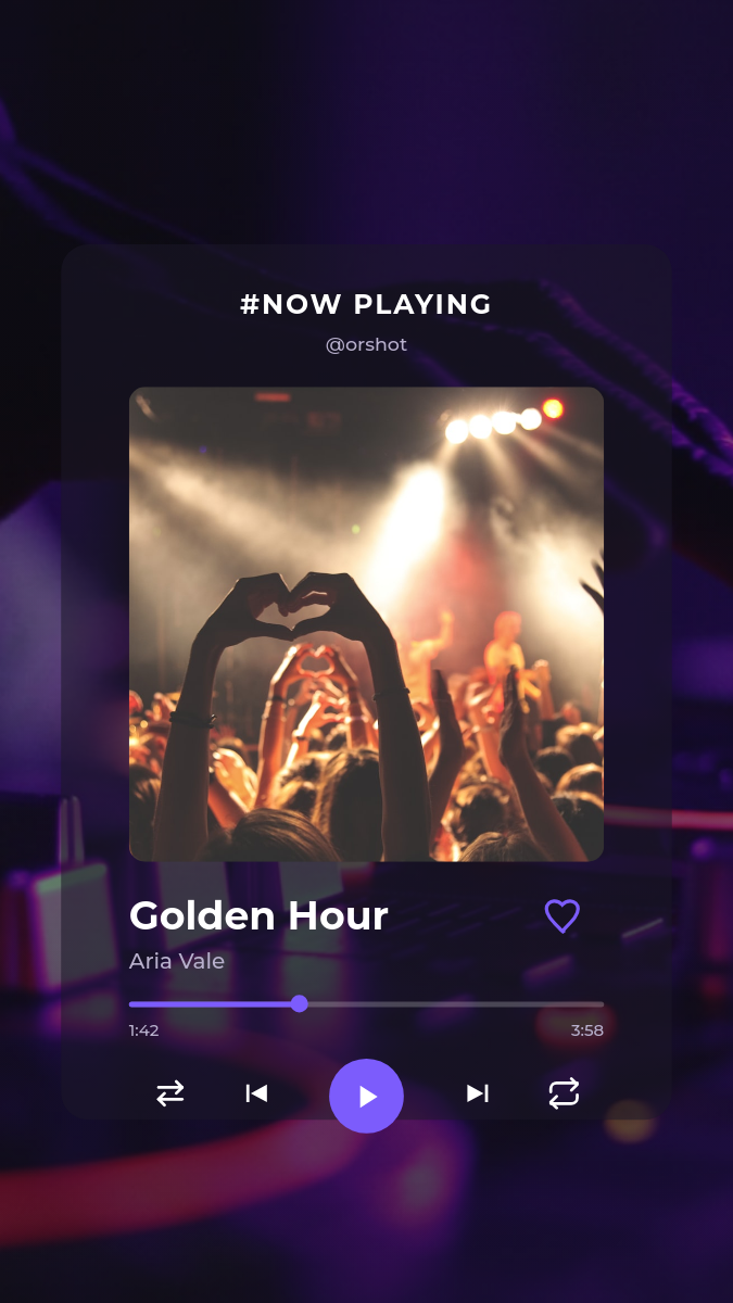Now Playing Music Player Story — Glass Card with Violet Accent