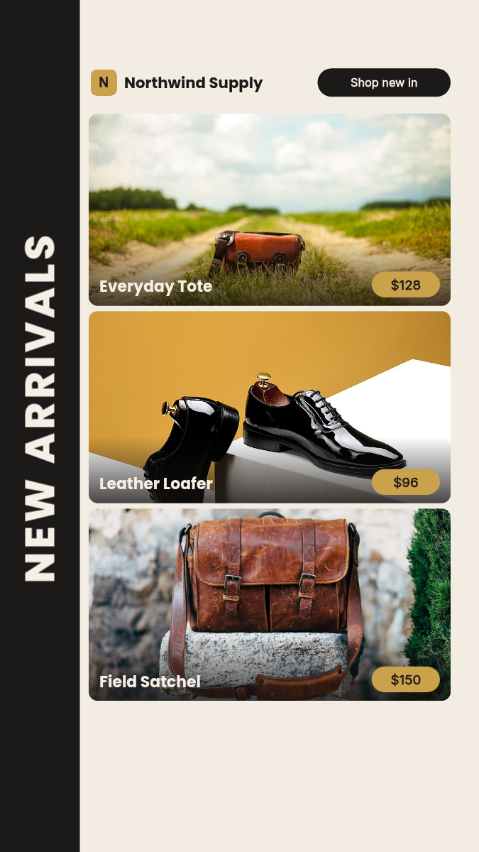 E-commerce new arrivals price stack story