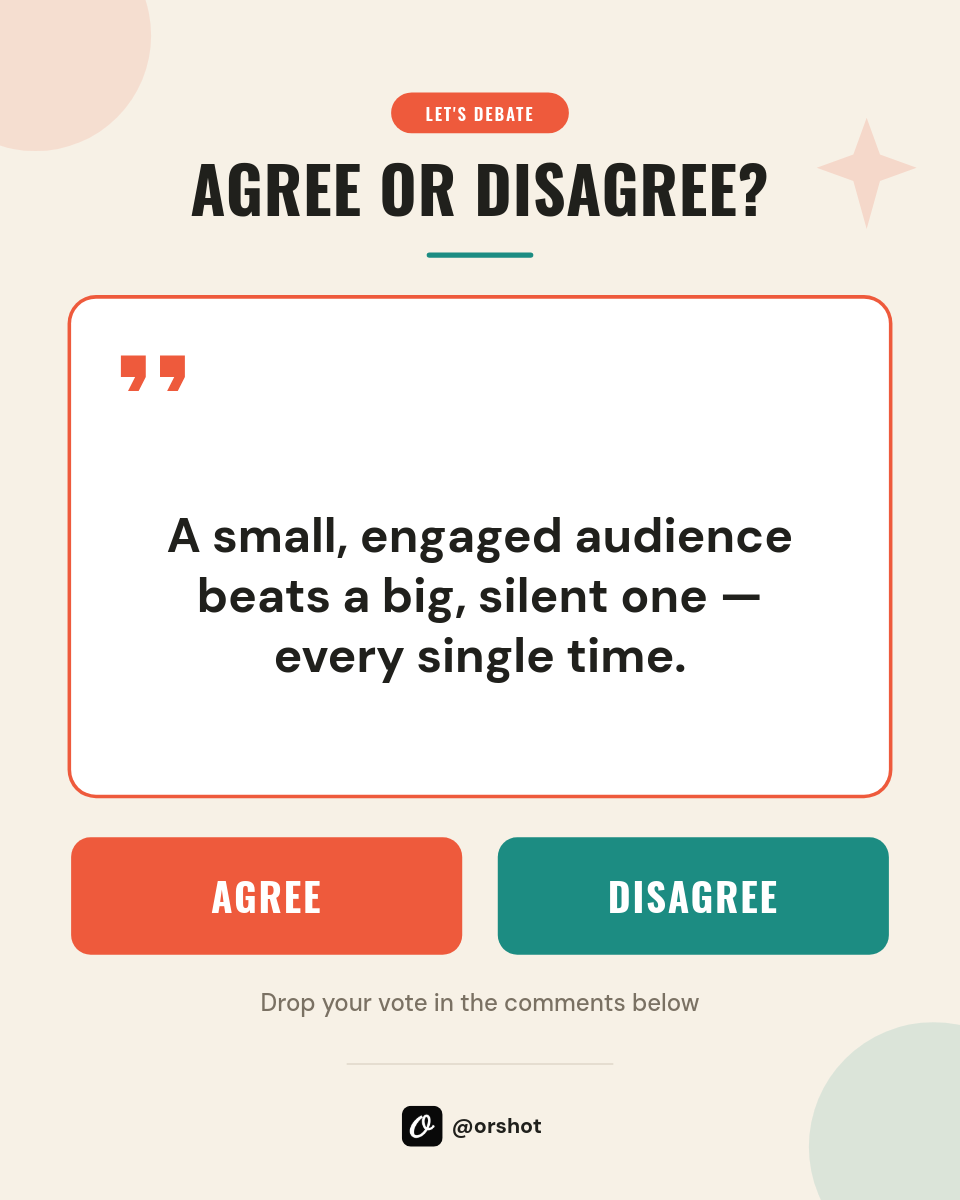Warm-Cream Agree-or-Disagree Engagement Post — Oswald Caps, Coral & Teal Vote Buttons