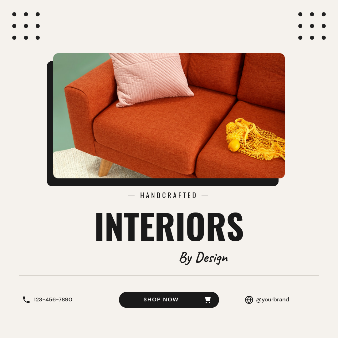 Minimal Ivory Furniture Store Ad with Condensed Headline and Contact Bar