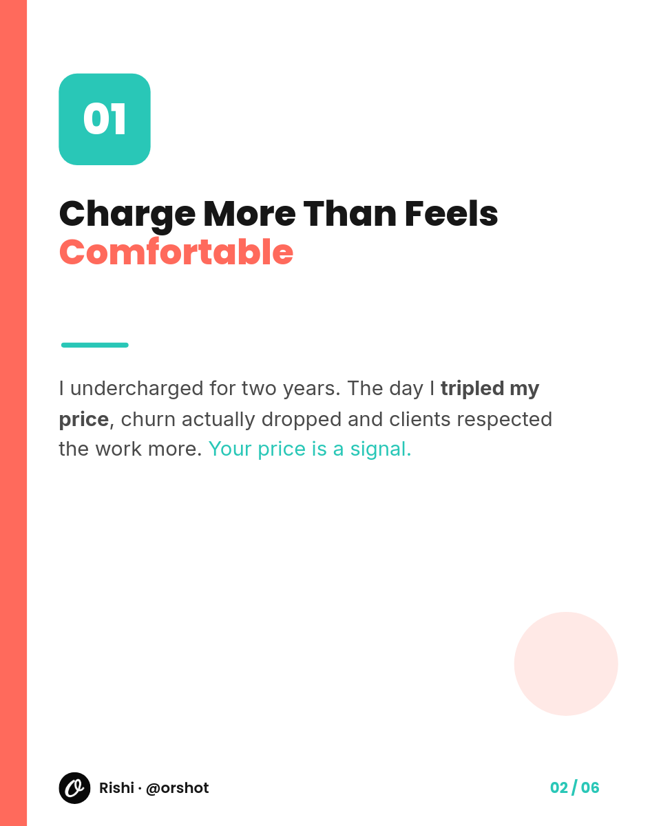 Coral & Teal Founder-Lessons Carousel — Bold Split Cover, Numbered Cards & Swipe System, 6 Slides - Page 2