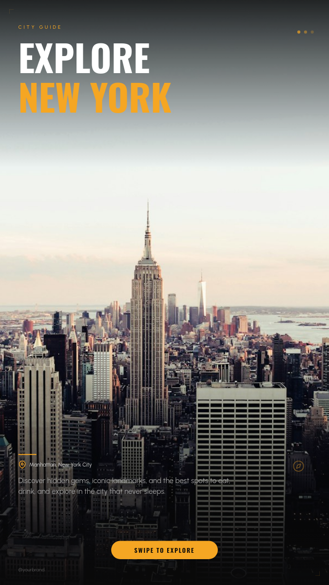 Bold Urban City Guide Story with Condensed Headline and Location Pin