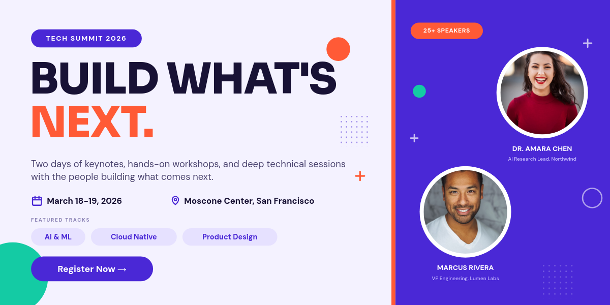 Bold Geometric Tech Conference Eventbrite Banner with Speakers