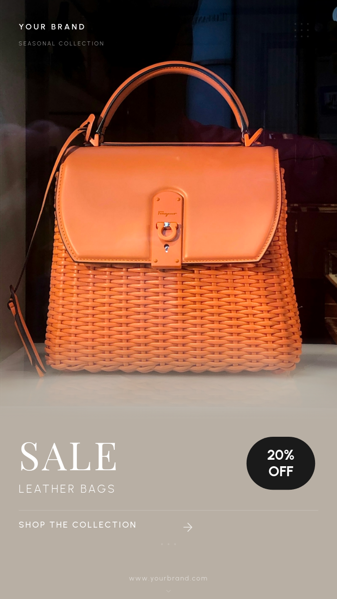 Warm Taupe Fashion Accessories Sale Story with Serif Headline and Discount Badge