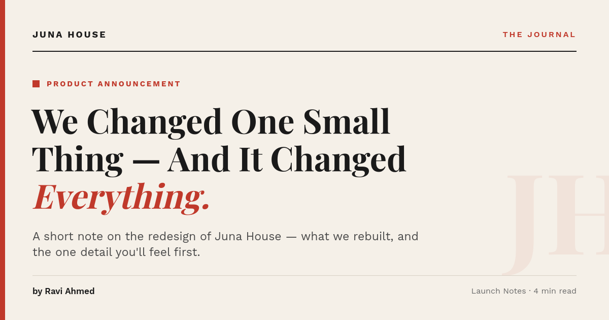 Launch Announcement OG Card — Cream Editorial Serif with Red Accent