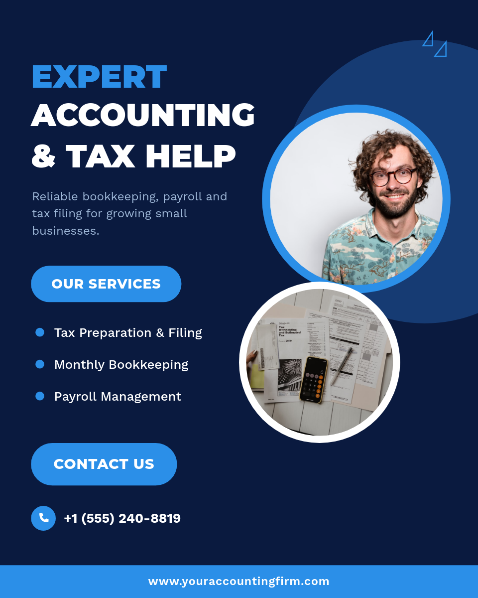 Navy & Blue Accounting Firm Service Ad with Photo Circles