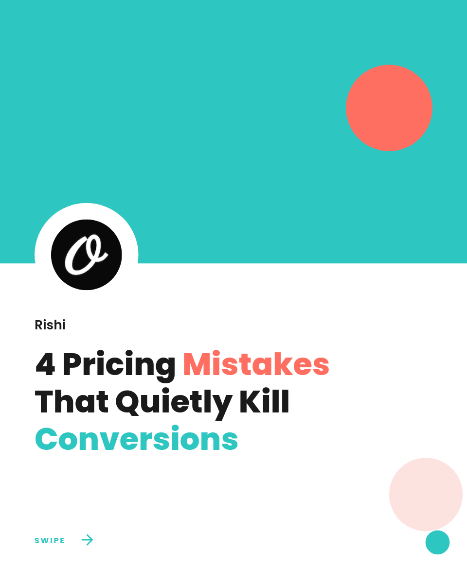 Coral & Teal Pricing-Mistakes Listicle Carousel — Poppins Bold, White Color-Block & Number Badges - Page 1