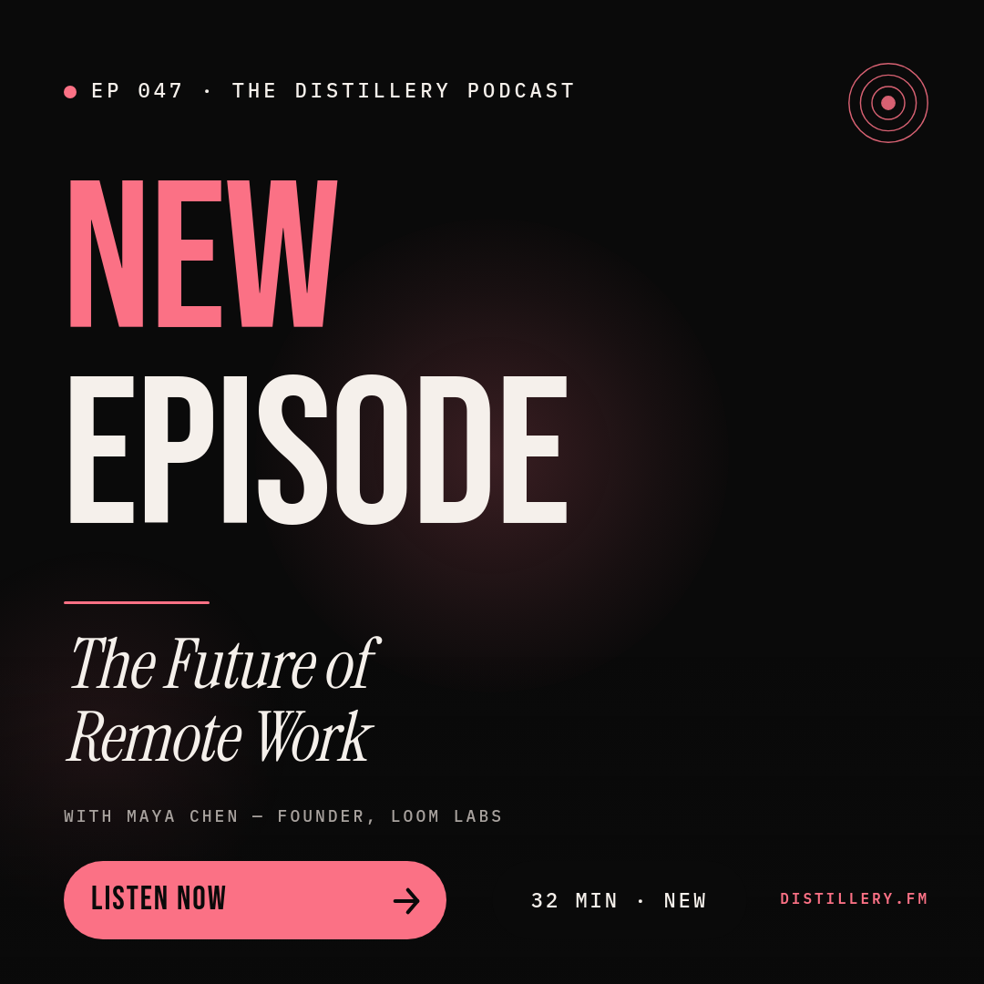 Off-Black Neon Coral Podcast New Episode Instagram Post with Giant Bebas Neue Stacked Headline and Italic Serif Title