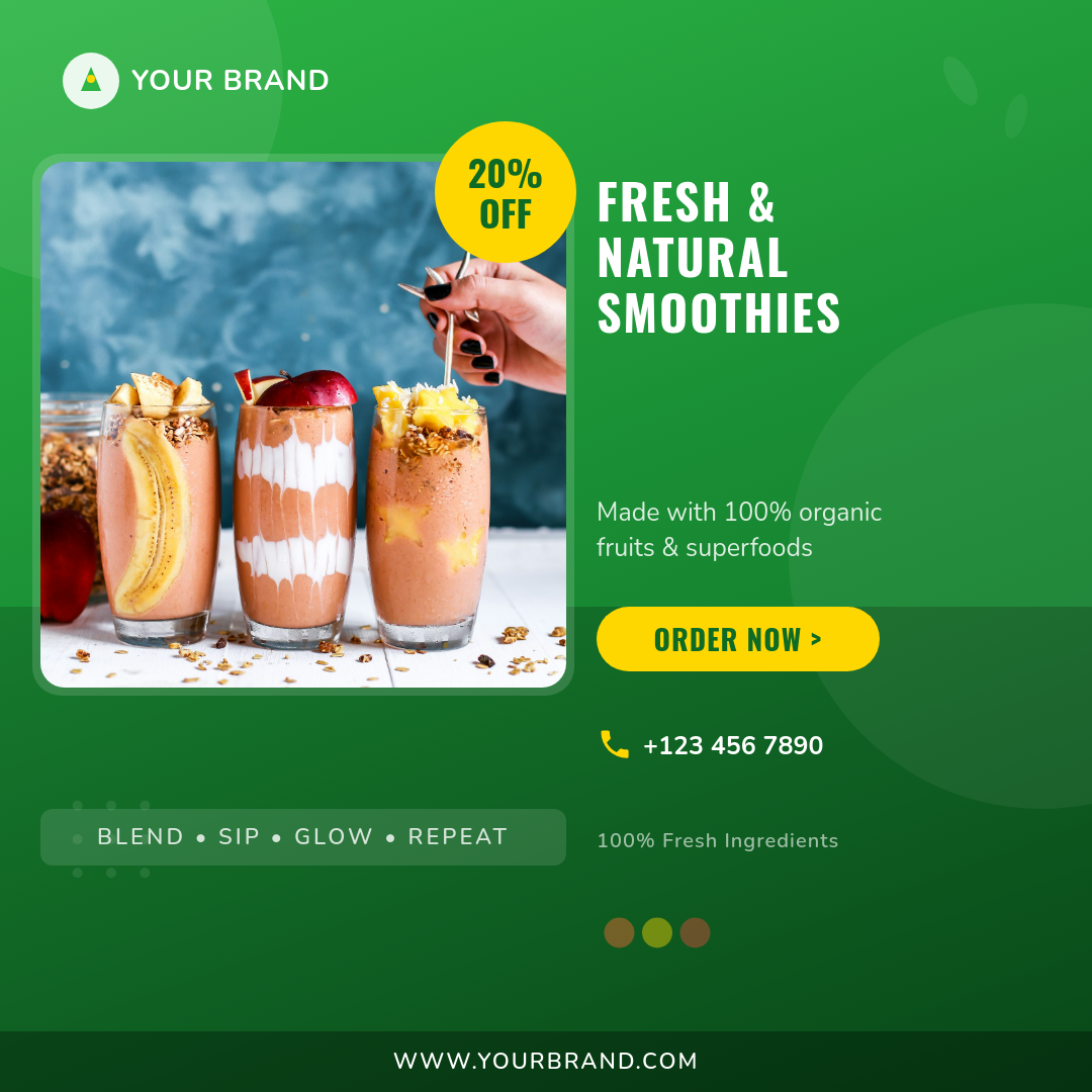 Fresh Smoothie Bar Promo — Bold Green Vibrant Ad