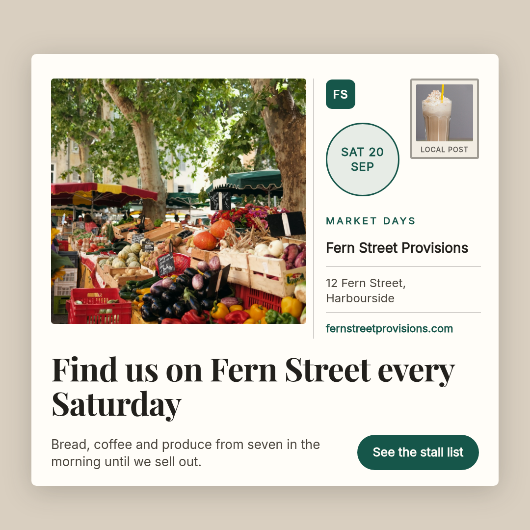 Local market day postcard square post