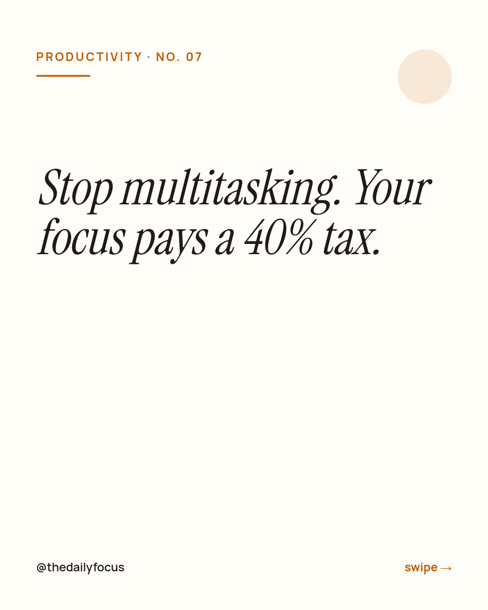 Productivity Tip Carousel — Cream Editorial Serif, 3 Slides