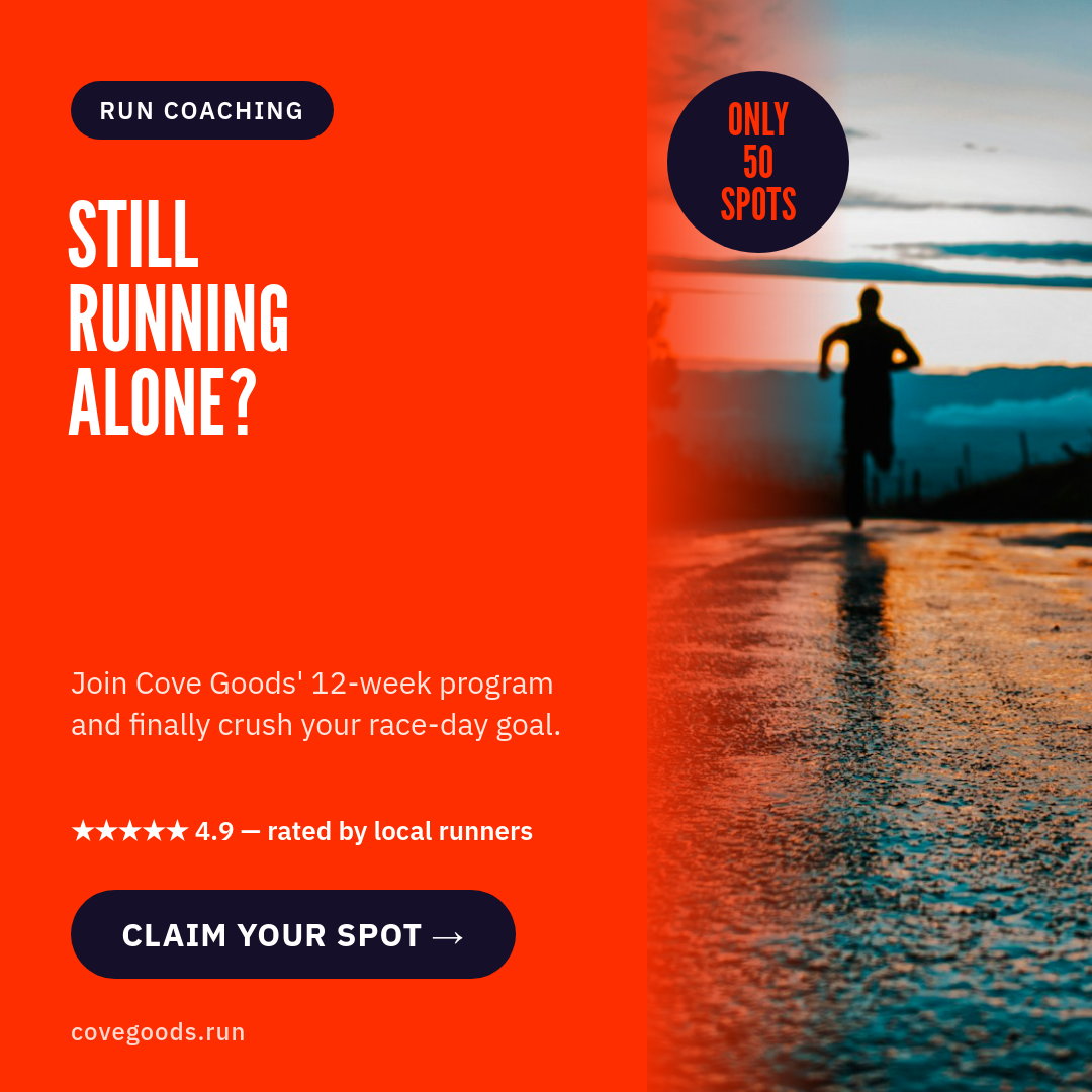 Bold Red Run Coaching Ad — Question Hook with Spots & Rating Badge