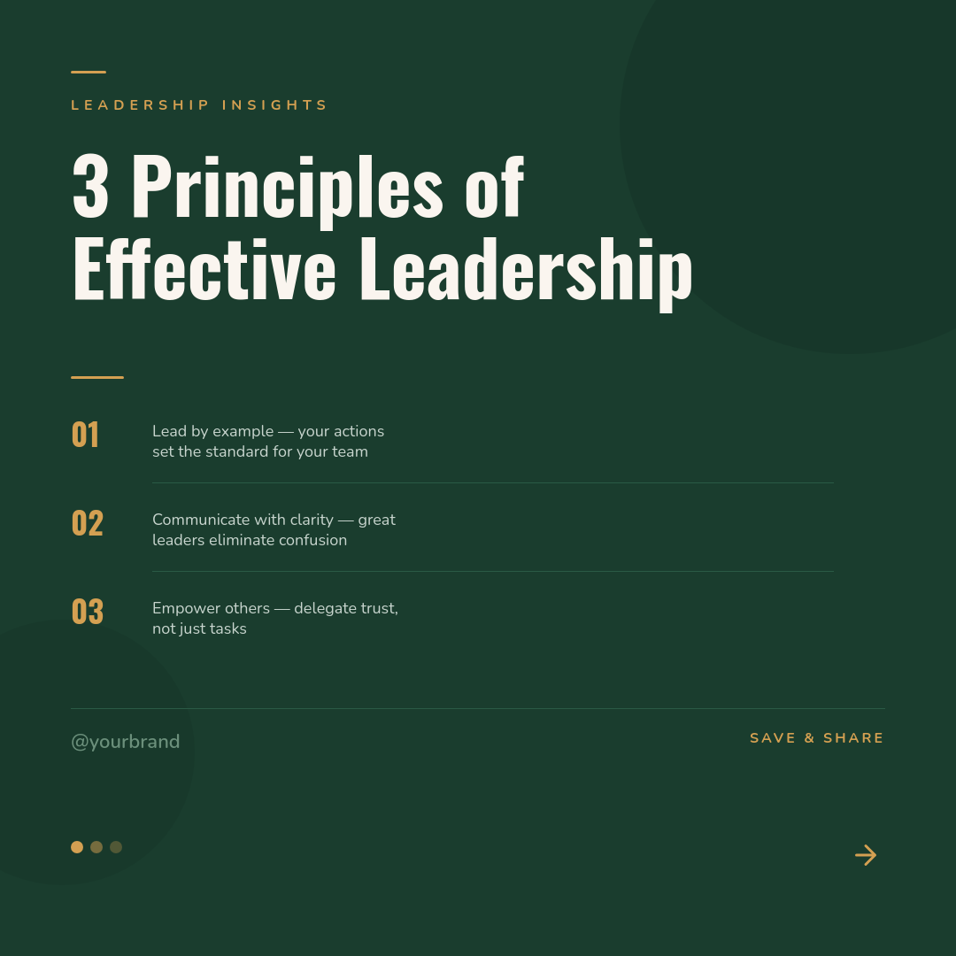 Deep Forest Green Leadership Principles Numbered Insight Card with Amber Accents