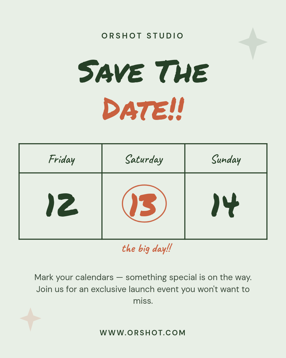 Sage Hand-Lettered Save The Date Calendar Card — Event Announcement