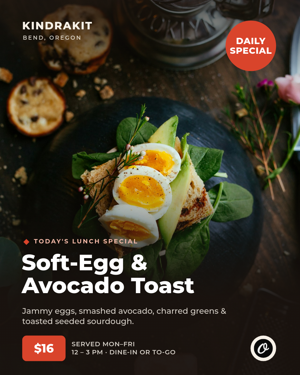 Photo-Forward Daily Lunch Special — Montserrat Bold Dish Name, Paprika Badge & Price Chip