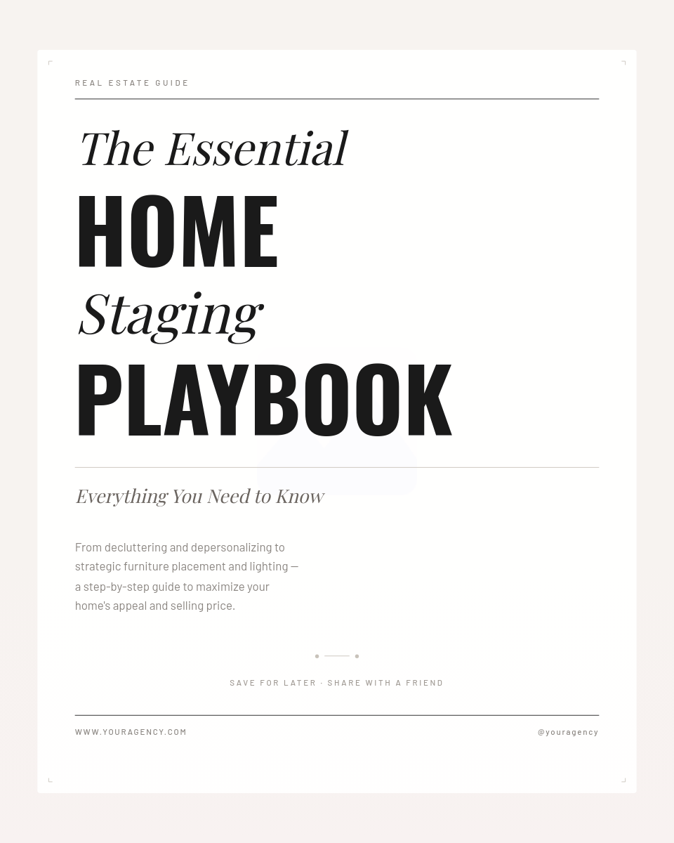 Editorial Mixed Typography Home Staging Guide Cover with White Overlay on Interior Photo