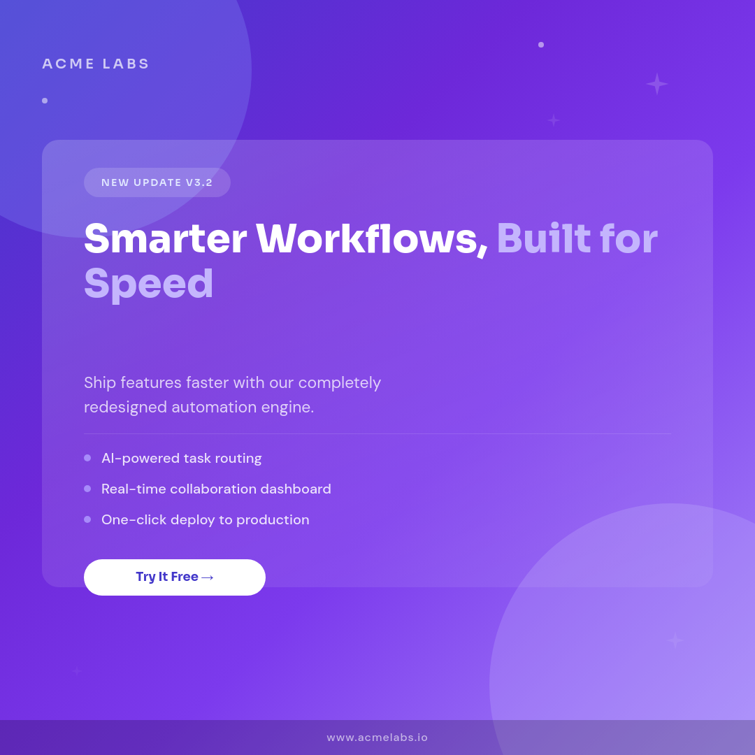 SaaS Product Update Announcement with Glassmorphism Card