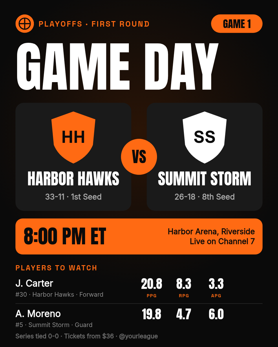 Basketball Game Day Card 4:5 — Playoff Matchup, Orange