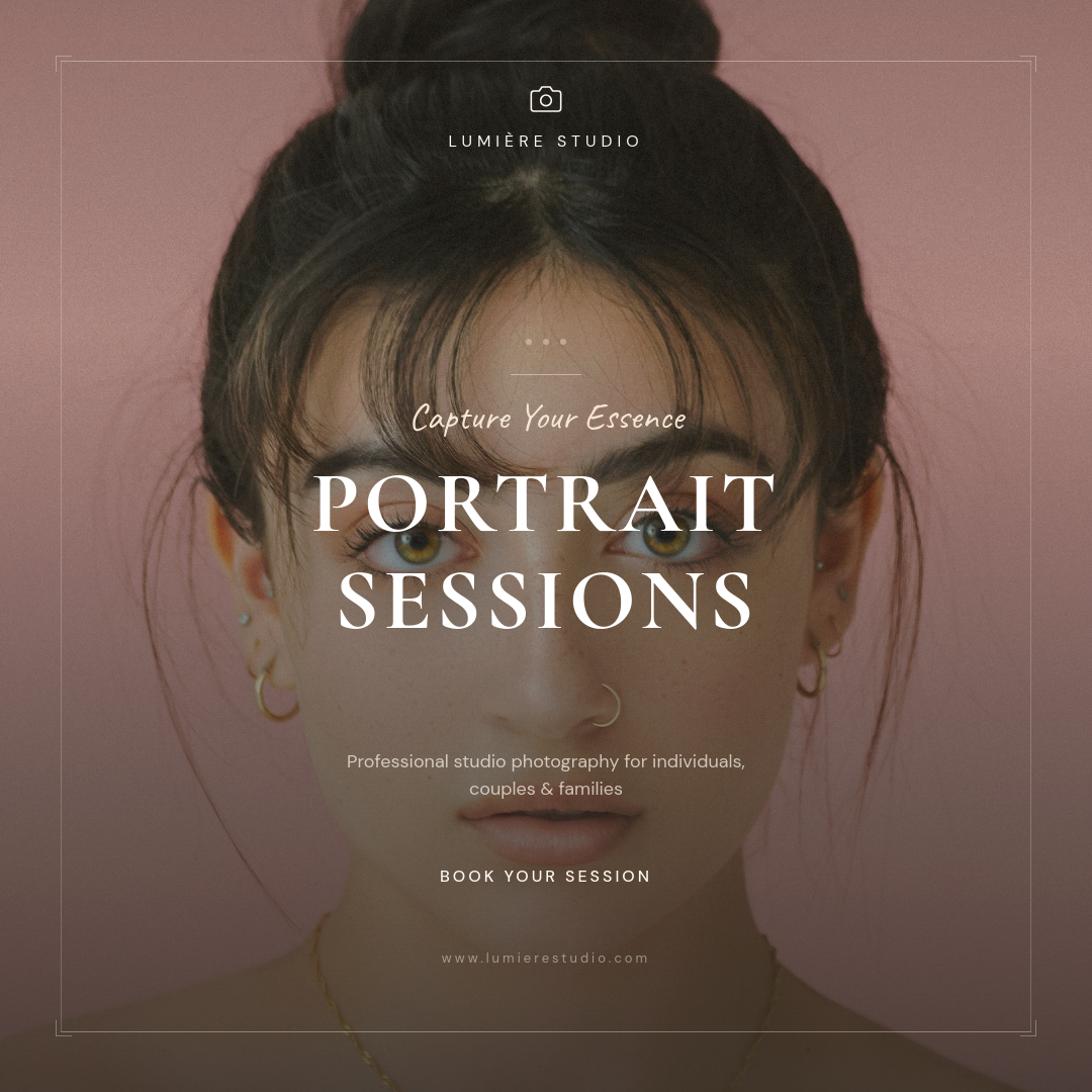 Warm Studio Portrait Session Booking with Serif Overlay