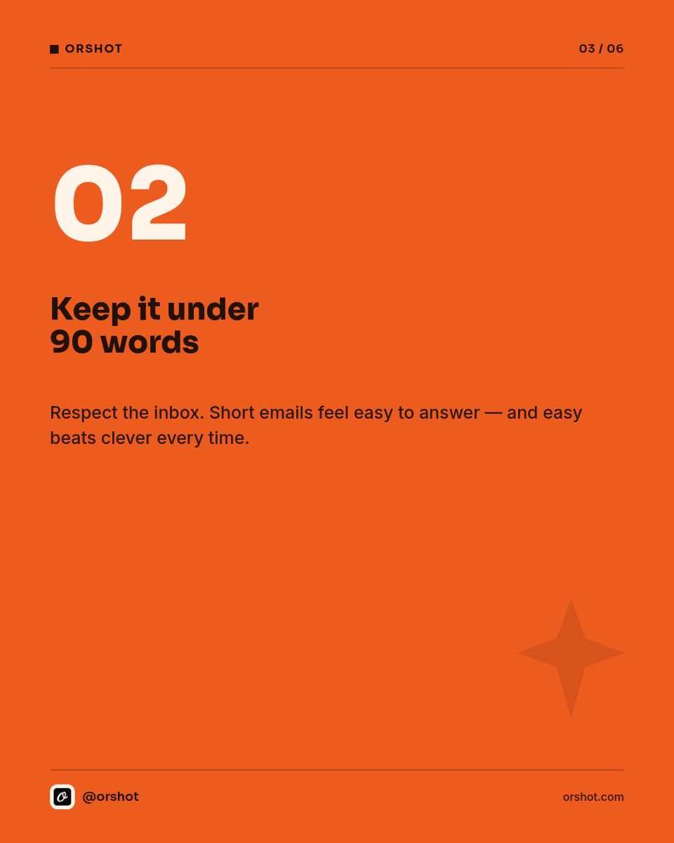 Vibrant Orange 5-Step Cold-Email Carousel — Bold Sora Caps, Fraunces Italic Accent & Giant Numbers - Page 3