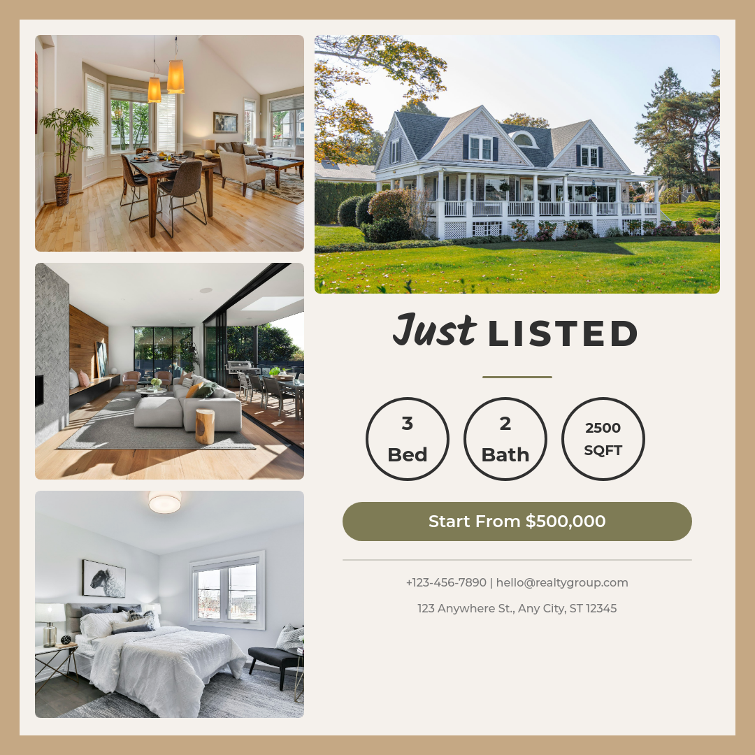 Warm Camel Just Listed — Multi-Photo Grid with Specs