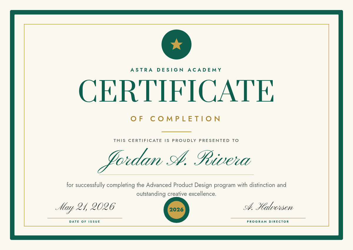 Modern Emerald & Gold Certificate of Completion