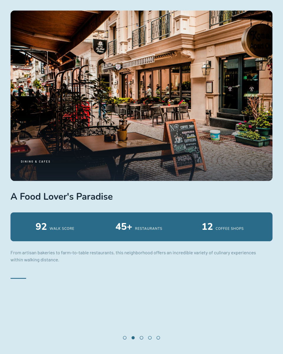 Pastel Teal Neighborhood Guide Carousel with Area Stats and Agent CTA - Page 2